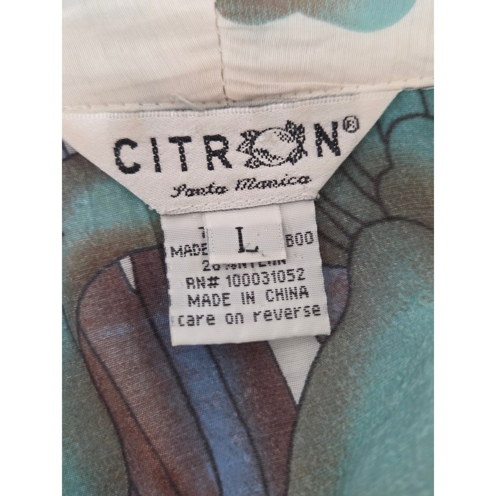 Citron Santa Monica Tunic Large White Butterfly Bamboo Rayon Button Down Artsy - Picture 9 of 9